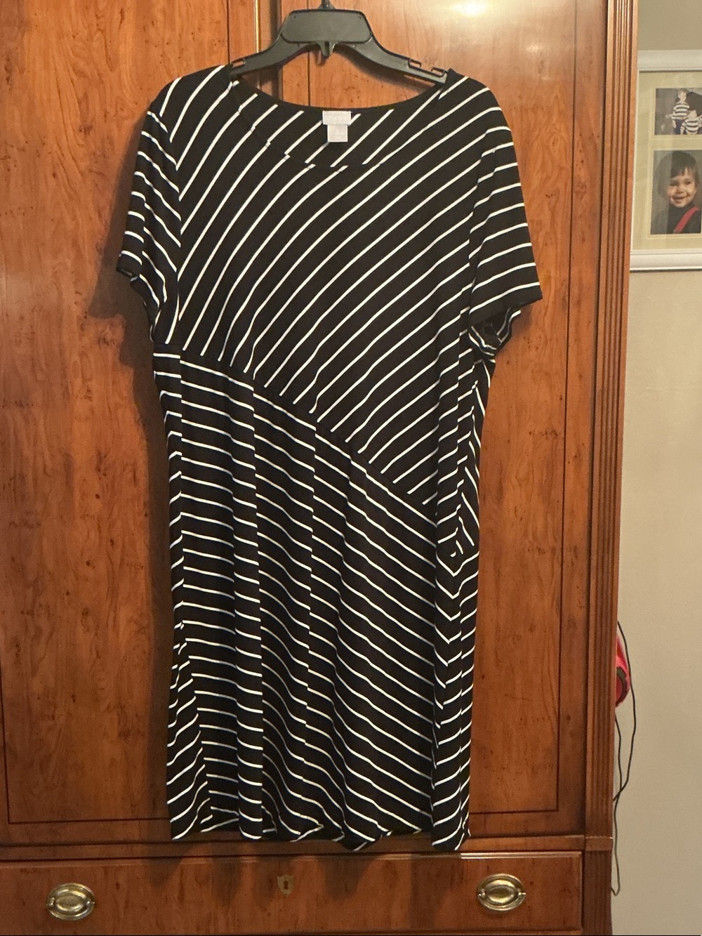 Chico's Black and White Diagonal Stripe Midi Dress